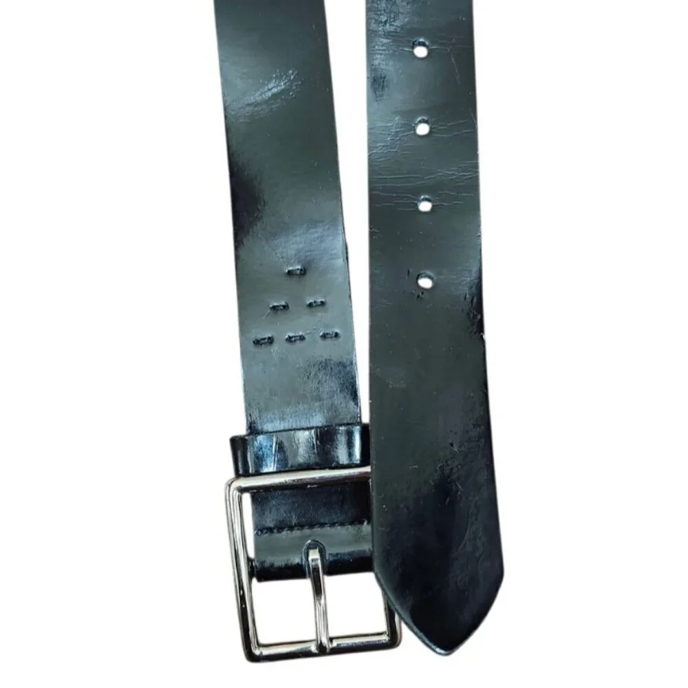 ZAPA Paris Black Leather Belt Size 80 / 32 Made in France Silver Buckle